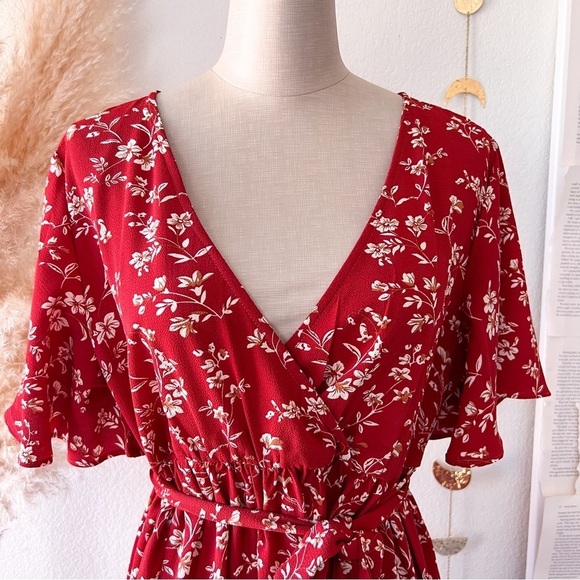 SHEIN Maternity Rust Orange Floral Print Surplice V Neck Short Sleeve Mini Dress - Picture 6 of 14